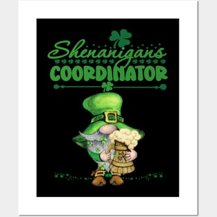 Shenanigans Coordinator St Patricks Day Gnomes Cute Green Posters and Art